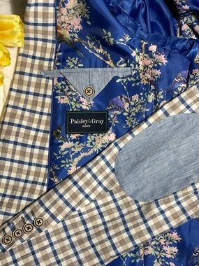 Paisley & Gray Blue and Brown Plaid Sport Coat